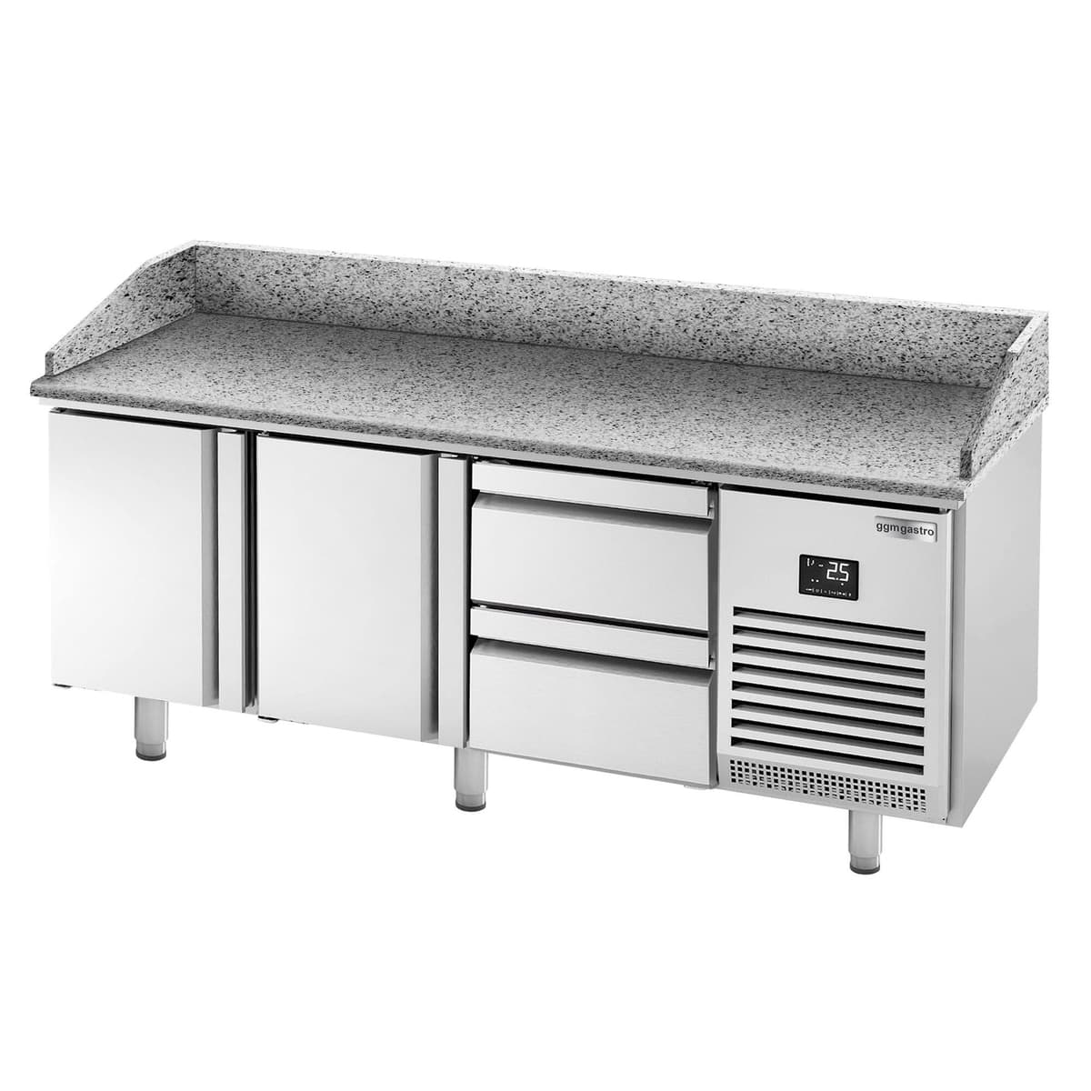 Pizza preparation table Premium PLUS- 1980x700mm- with 2 doors & 2 drawers 