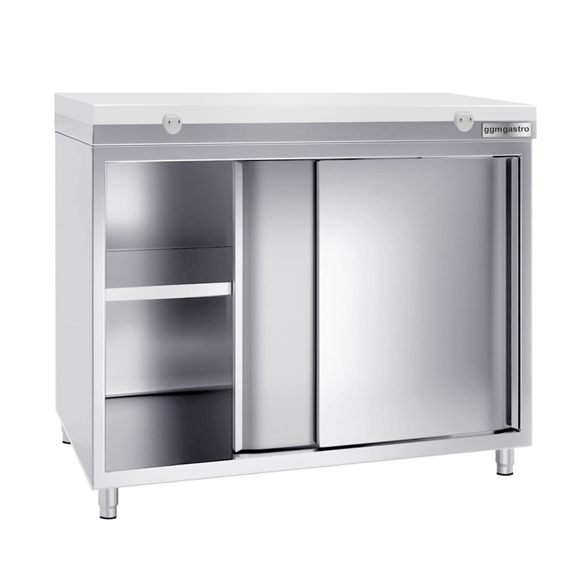 Stainless steel work cabinet PREMIUM - 1000x600mm - with sliding door without backsplash incl. cutting plate