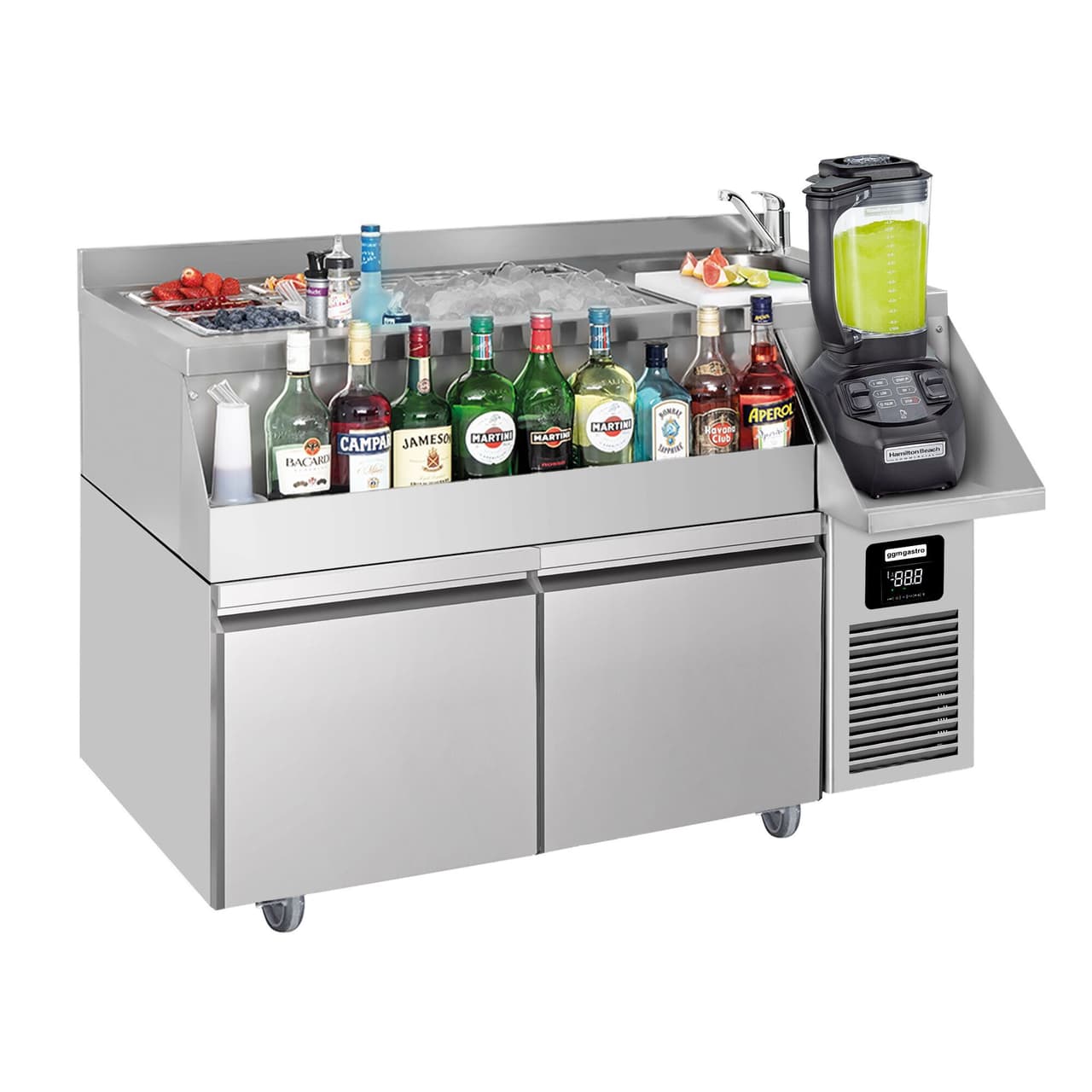 Bar & beverage cooling table - 1200x600mm - 150 litres - with 2 drawers 1/1 & shelves