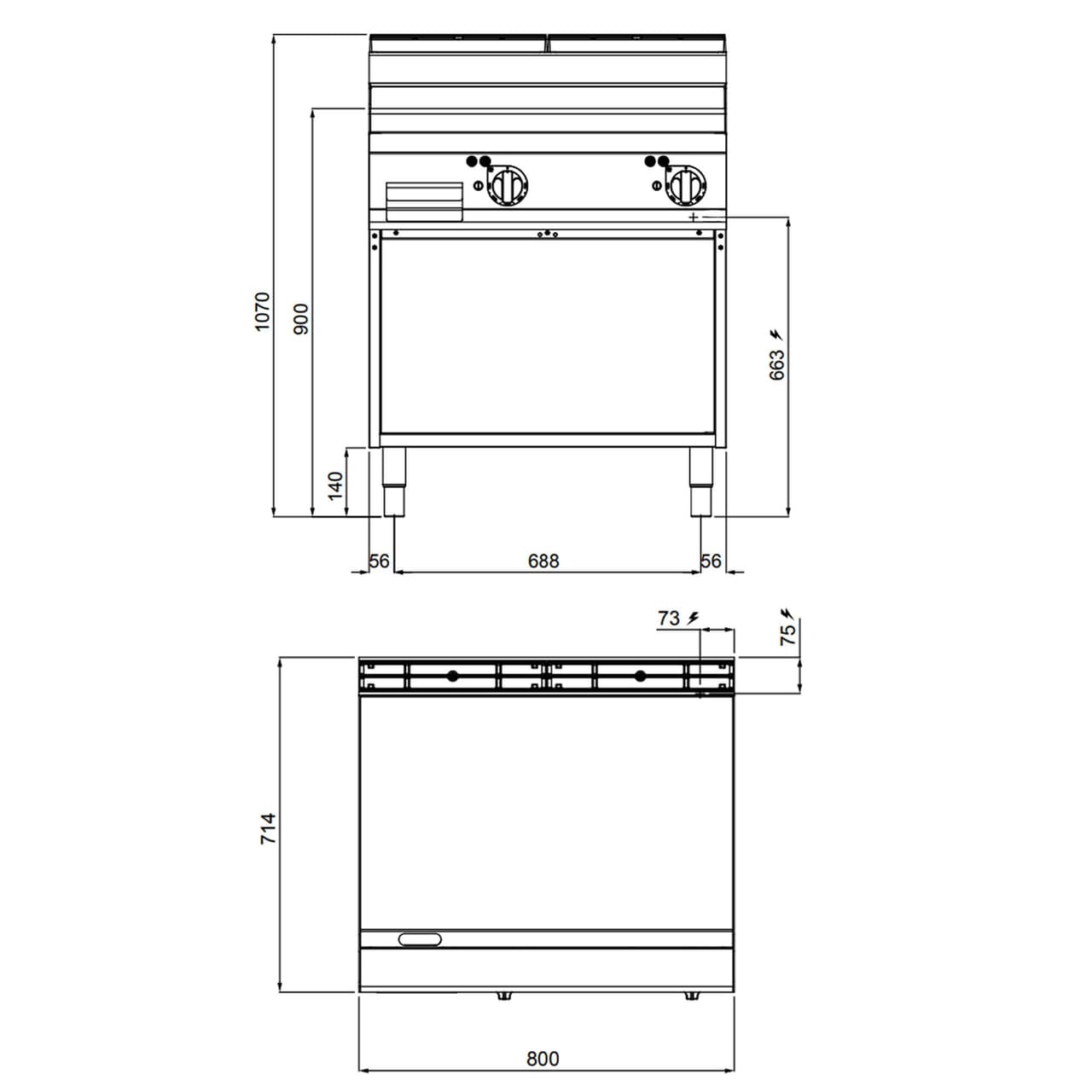 Elektro Bratplatte - 9,6 kW - Glatt - mit glänzendem Finish