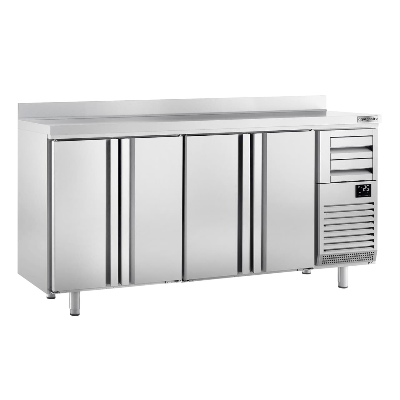 Bar- & Getränkekühltisch Premium PLUS - 2450x600mm - mit 4 Türen, 2 Schubladen & Aufkantung