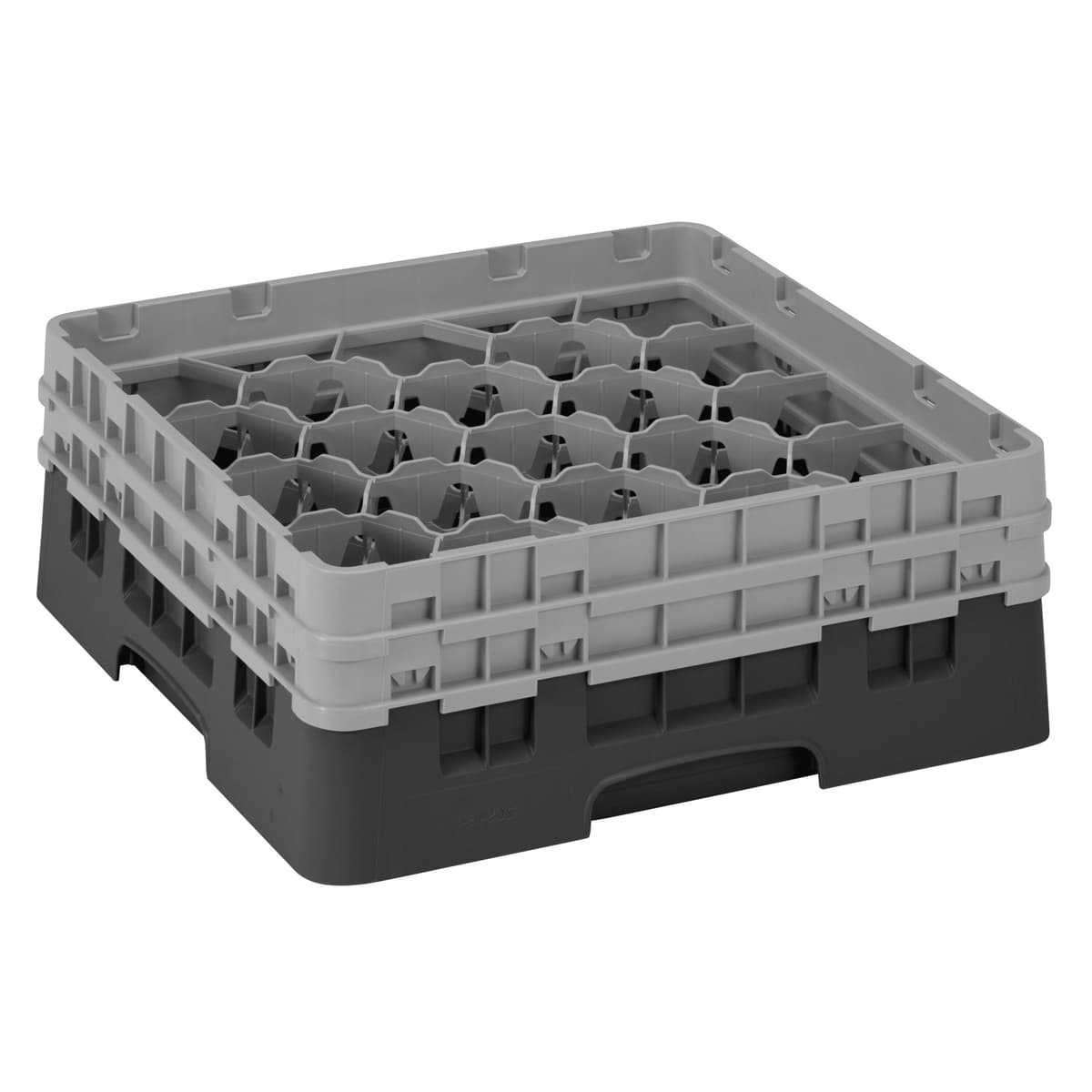 CAMBRO | CAMRACK® - Koš na sklo 1/1 se 2 nástavci - 500x500mm - 20 přihrádek - černý