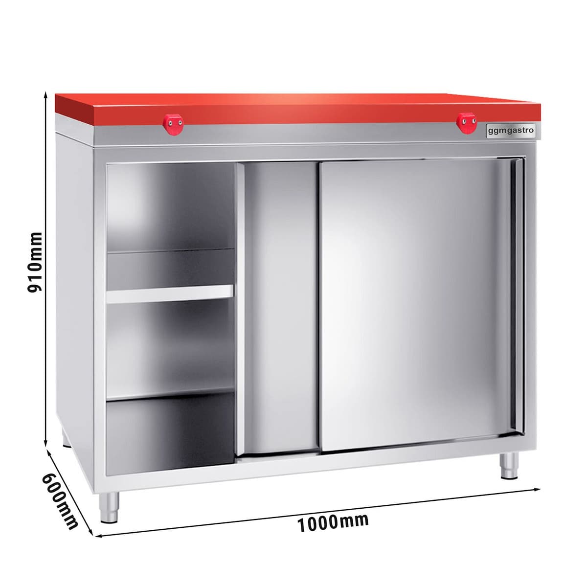 Stainless steel work cabinet PREMIUM - 1000x600mm - with sliding door without backsplash incl. cutting plate