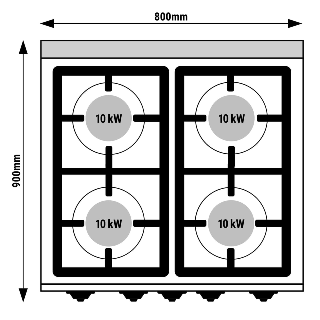 Plynový sporák - se 4 hořáky - 40 kW - vč. plynové trouby - 7,8 kW - vysoce výkonný model