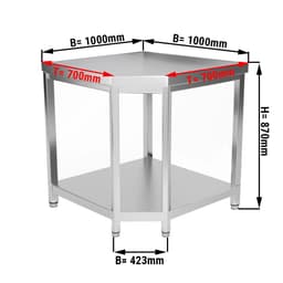 Edelstahl Eckarbeitstisch PREMIUM - 1000x700mm - mit Grundboden ohne Aufkantung