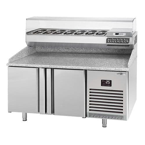 Pizza preparation table Premium PLUS- 1783x800mm - with 2 doors - incl. refrigerated display case - 7x GN 1/4