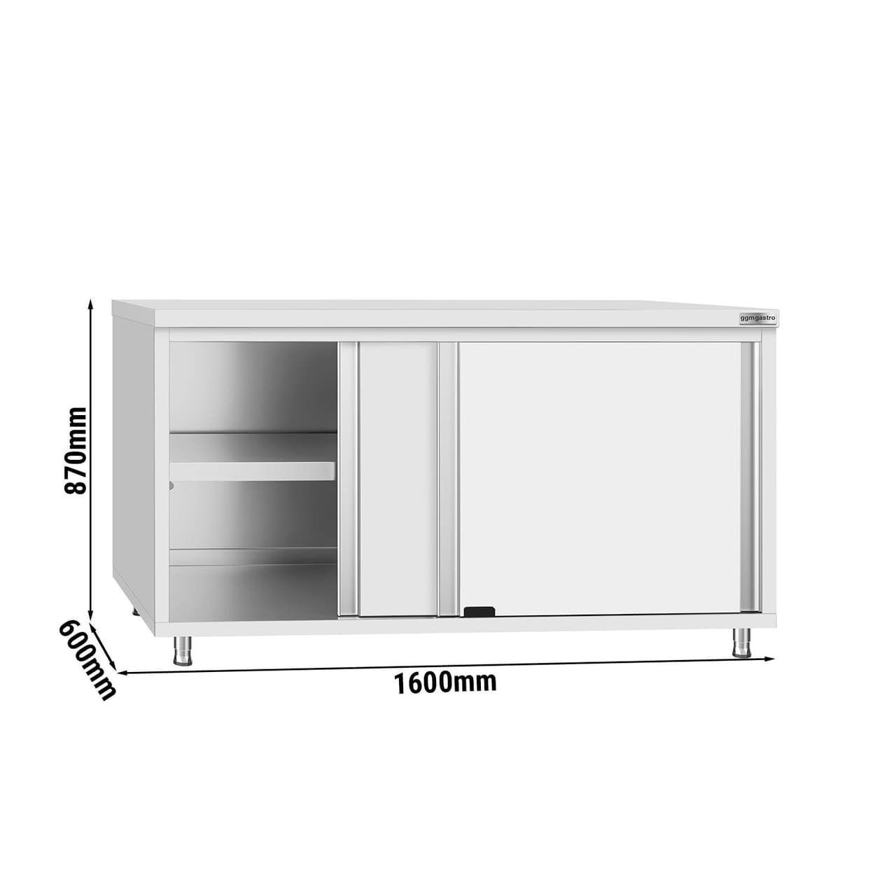 Stainless steel work cabinet ECO - 1600x600mm - with sliding door