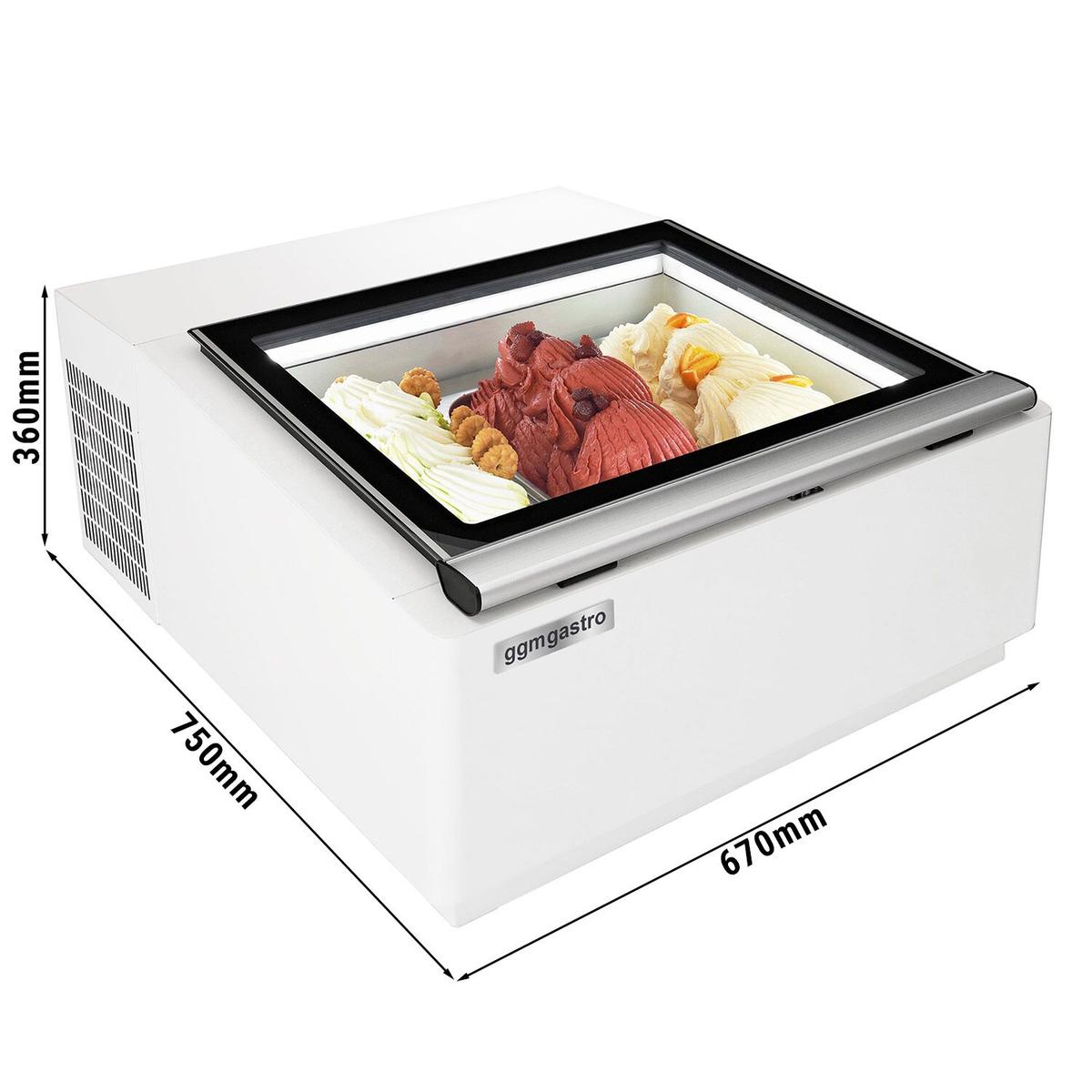 Tabletop ice cream display case - 670mm - Static - for 3x 5 litre ice cream containers - Lid opening to service side