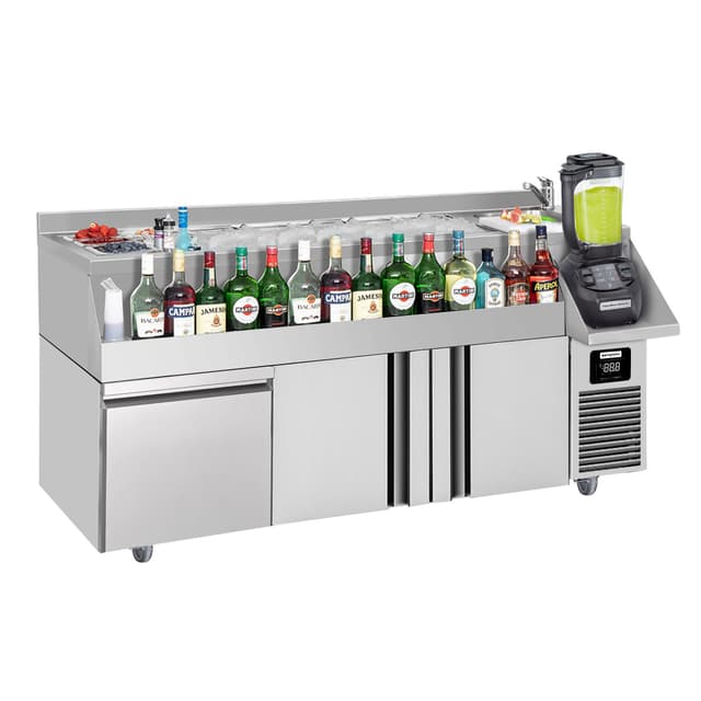 Bar/beverage cooling table - 1600x600mm- 235 Litres- with 2 doors, 1 drawer & shelf