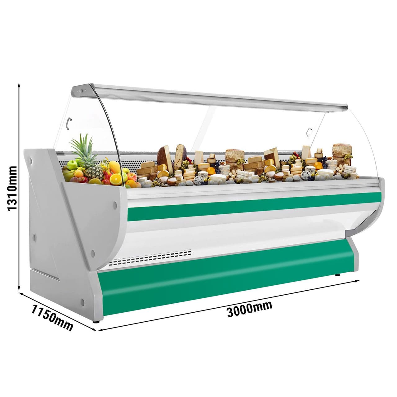 Chladicí vitrína - 3000 mm - s osvětlením - zelený čelní panel