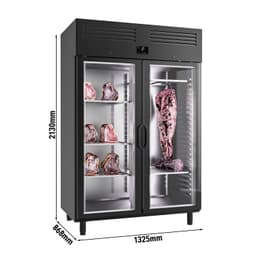 Dry Aging Meat Maturing Cabinet 1.3 m - with 2 Glass Doors - Black	