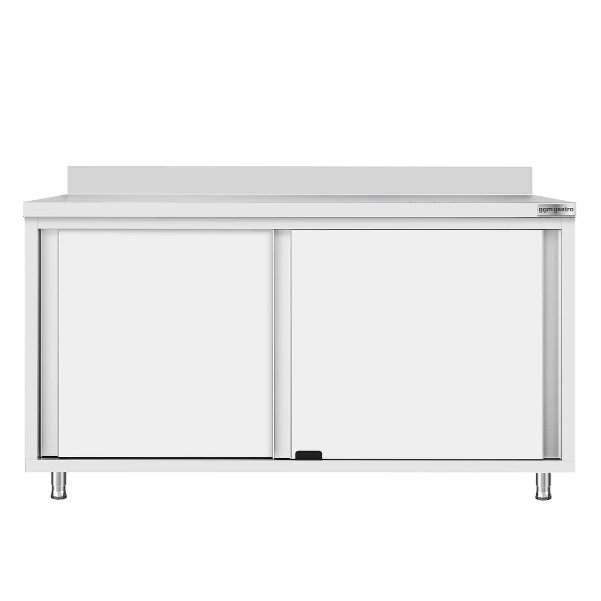 Stainless steel work cabinet ECO - 1600x700mm - with sliding door and backsplash