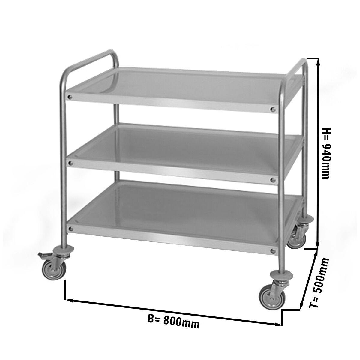 Serving Trolley - 800x500mm - With 3 Shelves	