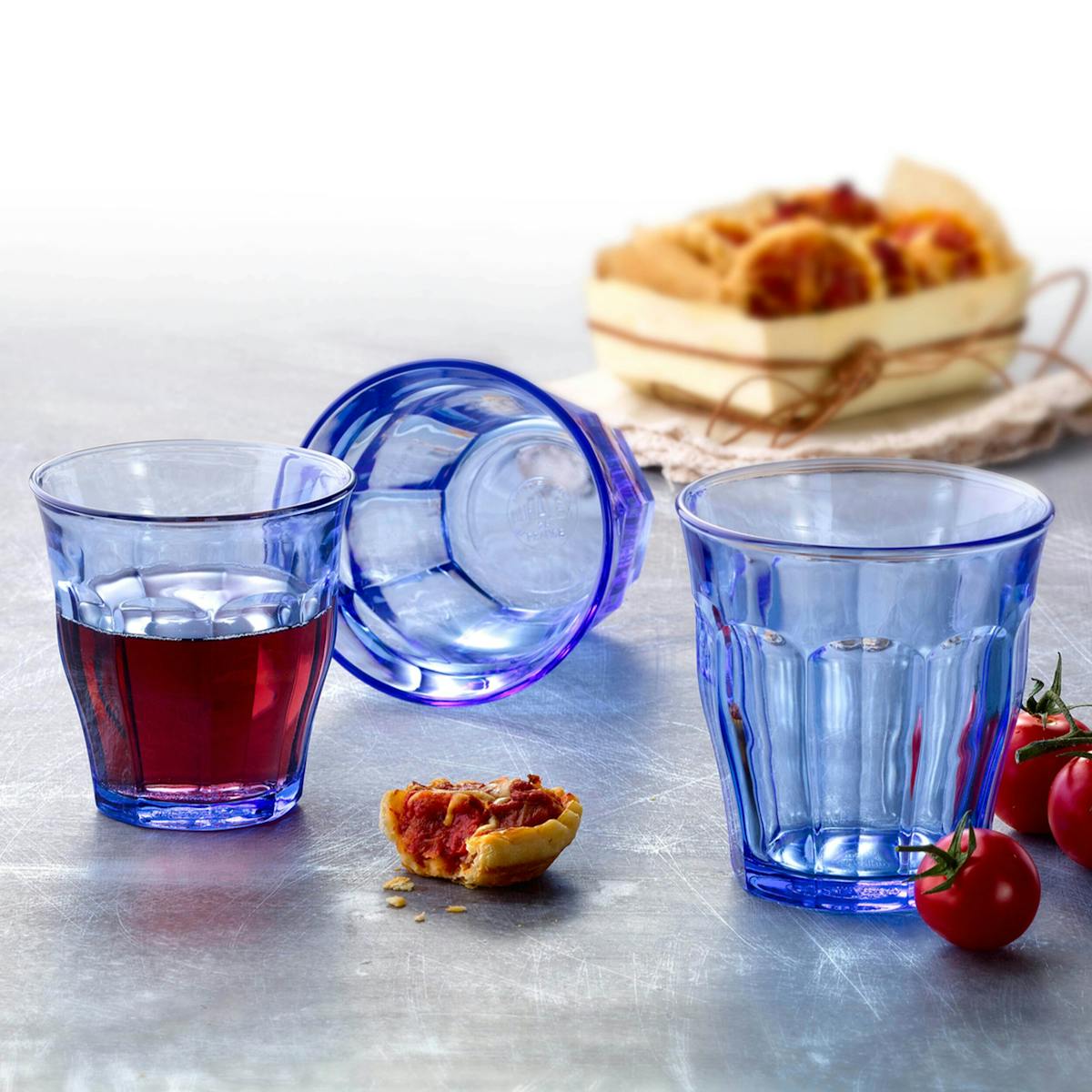 (12 Kusů) Duralex univerzální sklenice na pití - ISTANBUL - 310 ml - modrá-transparentní