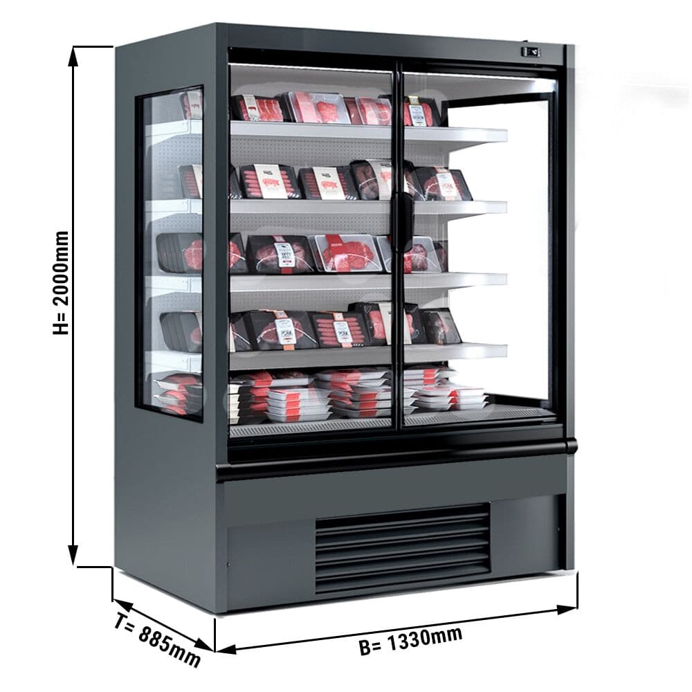 Wandkühlregal - 1330mm - 711 Liter - mit LED-Beleuchtung, isolierten Glastüren & 4 Ablagen