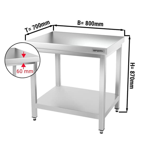 Edelstahl Arbeitstisch PREMIUM - 800x700mm - mit Grundboden ohne Aufkantung