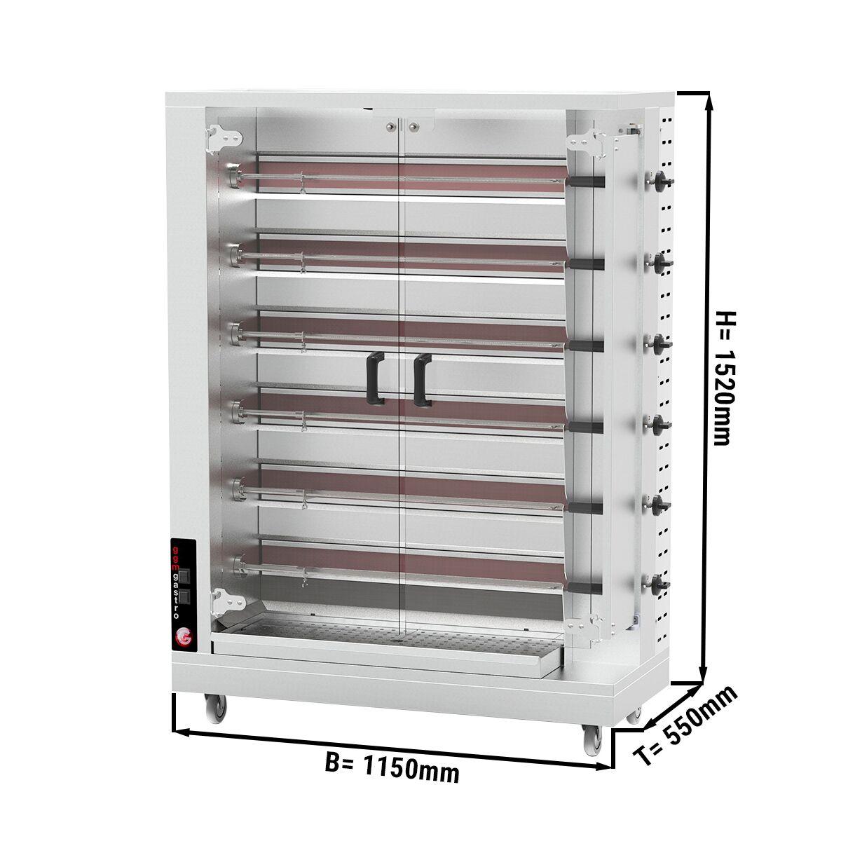 Plynový gril na kuřata PREMIUM se 6 rožni pro 30 kuřat - Š1150xH550xV1520mm