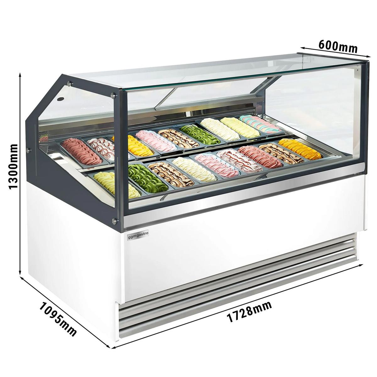 Ice cream counter THEO - 1730mm - air circulation - for 18x 5 liter containers - white