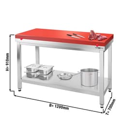 Edelstahl Arbeitstisch PREMIUM - 1200x700mm - mit Grundboden ohne Aufkantung inkl. Schneideplatte