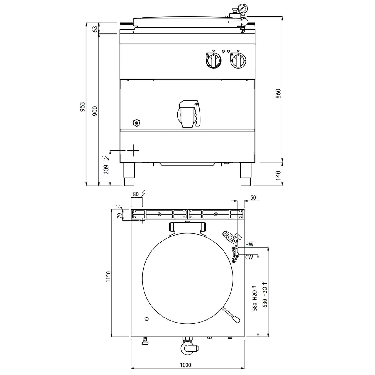 Elektro Kochkessel - 200 Liter - 32 kW - Indirekte Beheizung