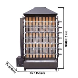 Gril na dřevěné uhlí se 7 rožni pro 42 kuřat - 1450 x 610 x 2110 mm