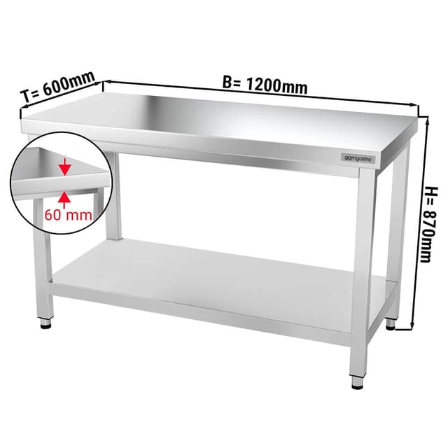 Edelstahl Arbeitstisch PREMIUM - 1200x600mm - mit Grundboden ohne Aufkantung