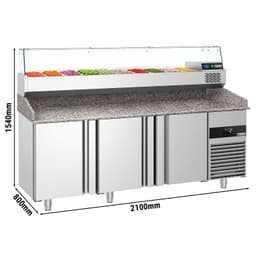 Chladicí stůl na pizzu PREMIUM - 2100x800mm - se 3 dveřmi - vč. chladicí vitríny - 10x GN 1/3