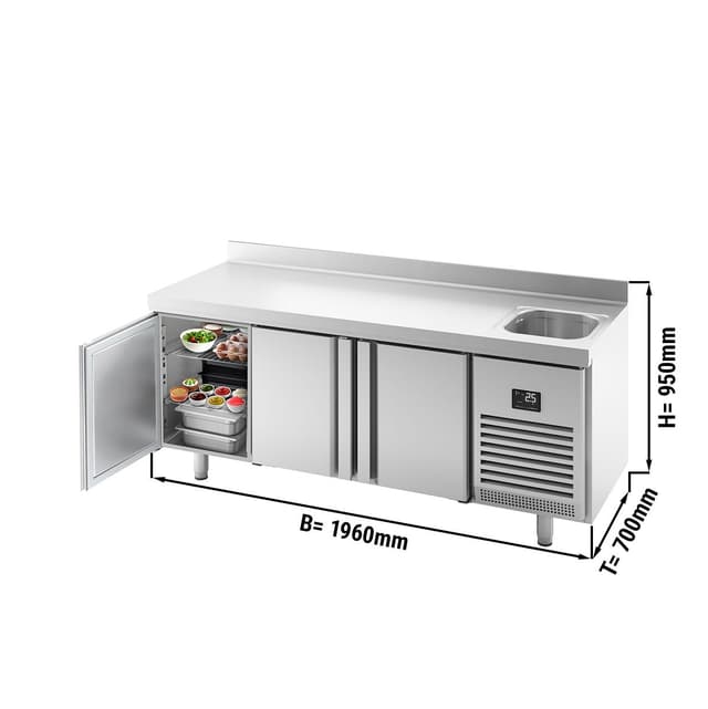 Refrigerated counter Premium PLUS- 1960x700mm - with 1 basin, 3 doors & upstand