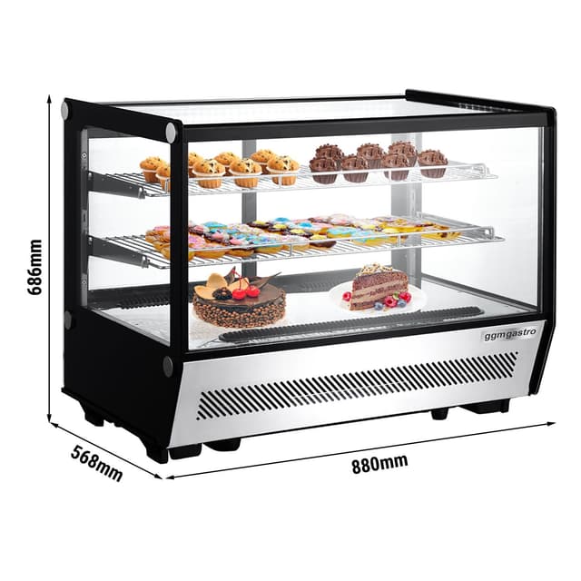 Tabletop refrigerated display case - 160 litres - 880mm -  angular - with 2 shelves