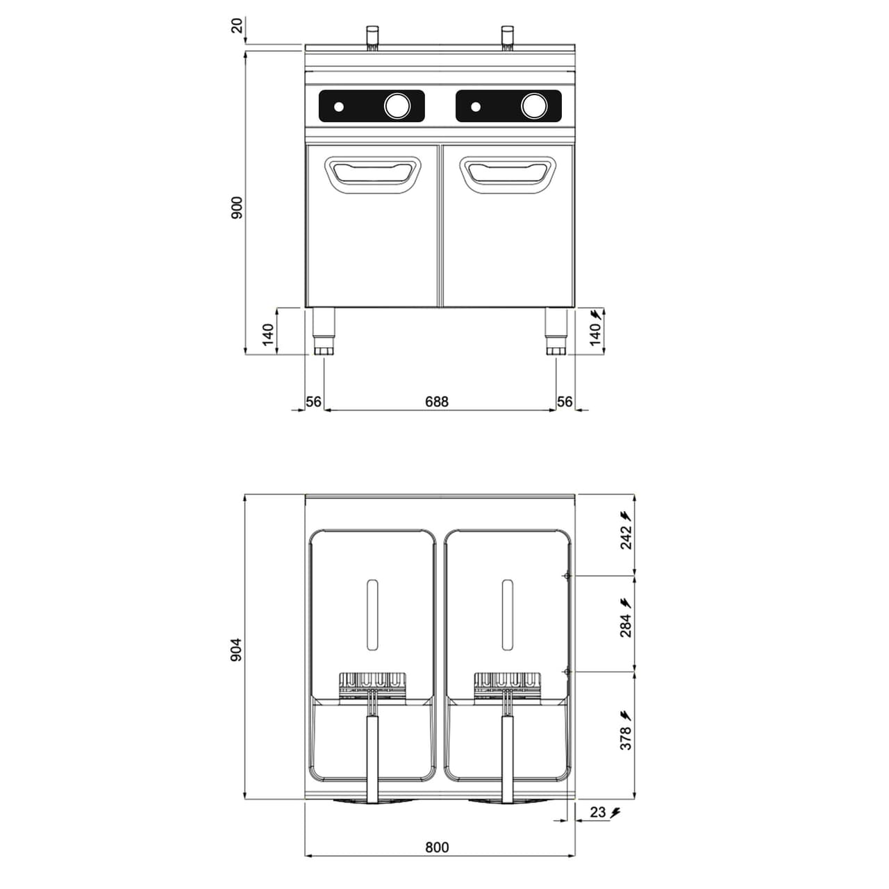 Elektrická dvojitá fritéza - 22+22L - 44 kW - digitální