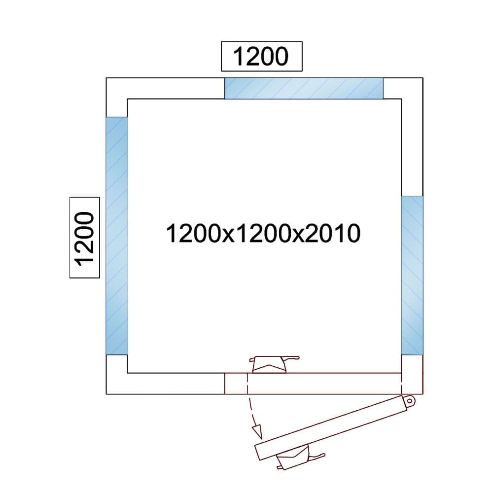 Kühlzelle - 1200x1200mm - 1,8m³ - mit 3 Glasseiten