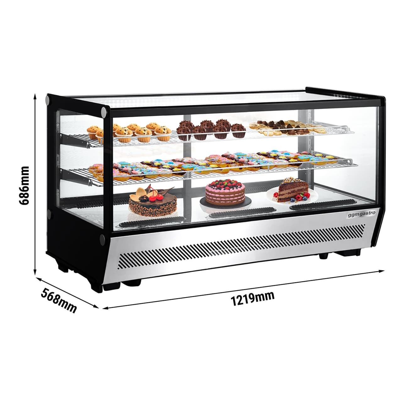 Tabletop refrigerated display case - 200 litres - 1220mm -  angular - with 2 shelves