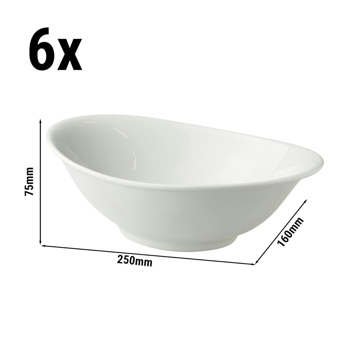 (6 Kusů) WHITE DELIGHT - Mísa -250x160mm - 700ml - bílá