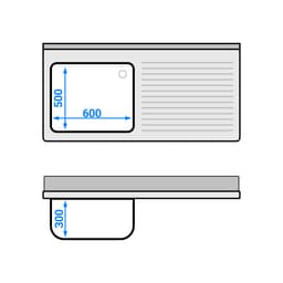 Dřezová skříňka ECO - z nerezové oceli - 1,4 m - 1 dřez vlevo - D 60 x Š 50 x H 30 cm