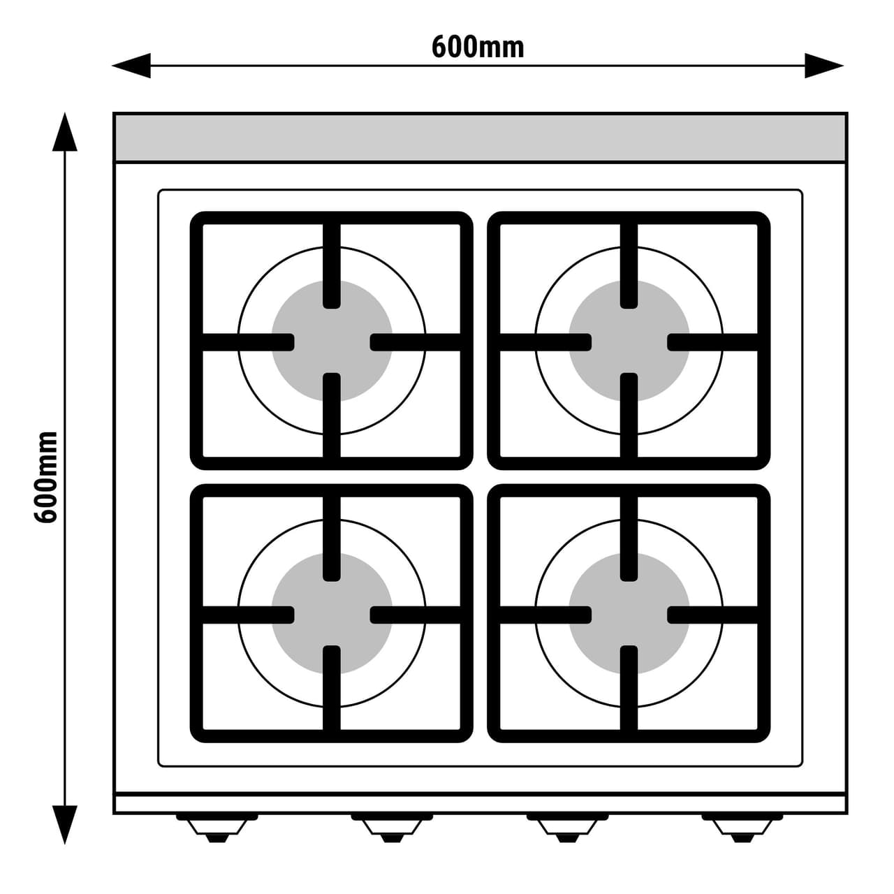 Gas cooker - 4 burners - 12 kW - incl. base cabinet