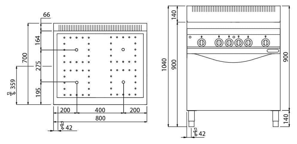 Infrarotherd - 12,8 kW - 4 Kochfelder - inkl. Elektroofen Statisch - 7,5 kW