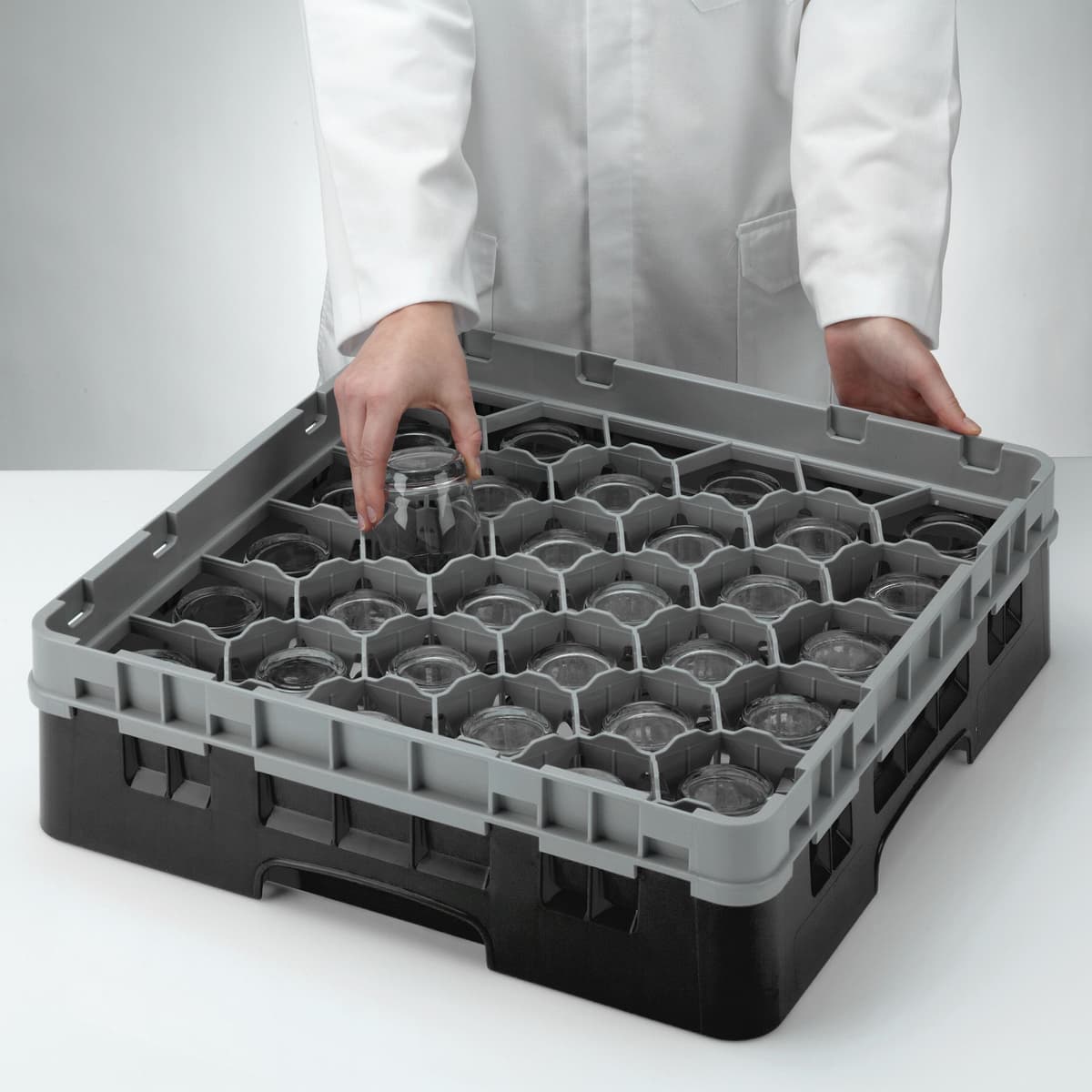 CAMBRO | CAMRACK® - Koš na sklo 1/1 s 1 nástavcem - 500x500mm - 30 přihrádek - černý