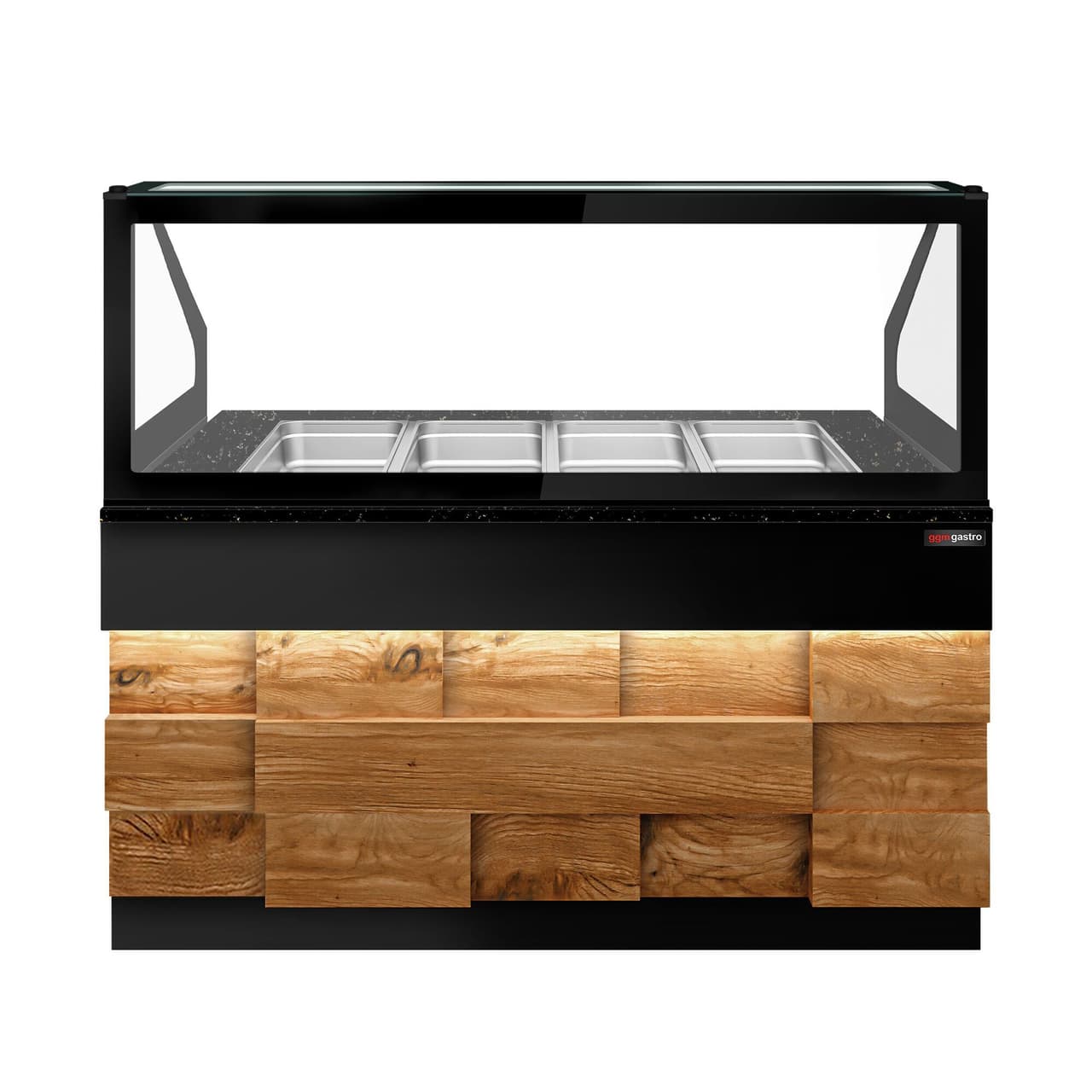 Saladette - 1500mm - 2 doors - for 4x GN 1/1 - LED lighting - wooden front - black granite