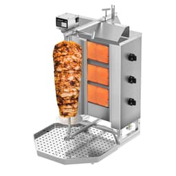 Gril na gyros/kebab - 3 hořáky - max. 40 kg - vč. ochranného plechu a křídlových dvířek