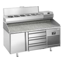 Pizza preparation table Premium PLUS- 1490x700mm - with 1 door & 3 drawers - incl. refrigerated display case - 6x GN 1/4