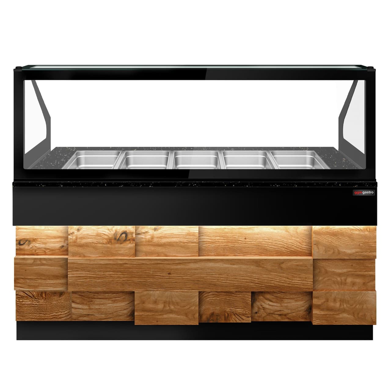 Saladette - 2000mm - 3 doors - for 5x GN 1/1 - LED lighting - wooden front - black granite