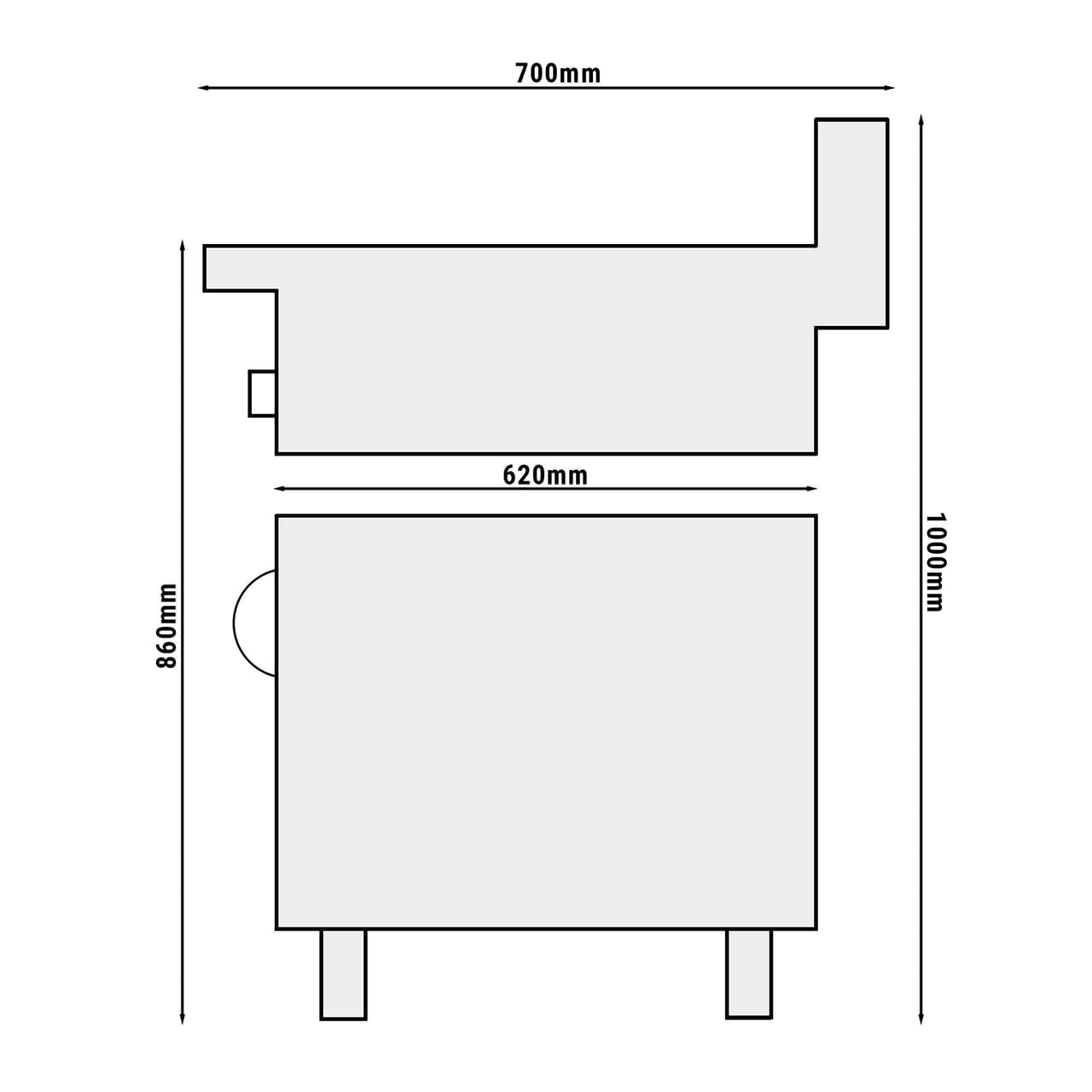 Elektro Bratplatte - 3,6 kW - Gerillt - inkl. Unterbau mit 1 Tür