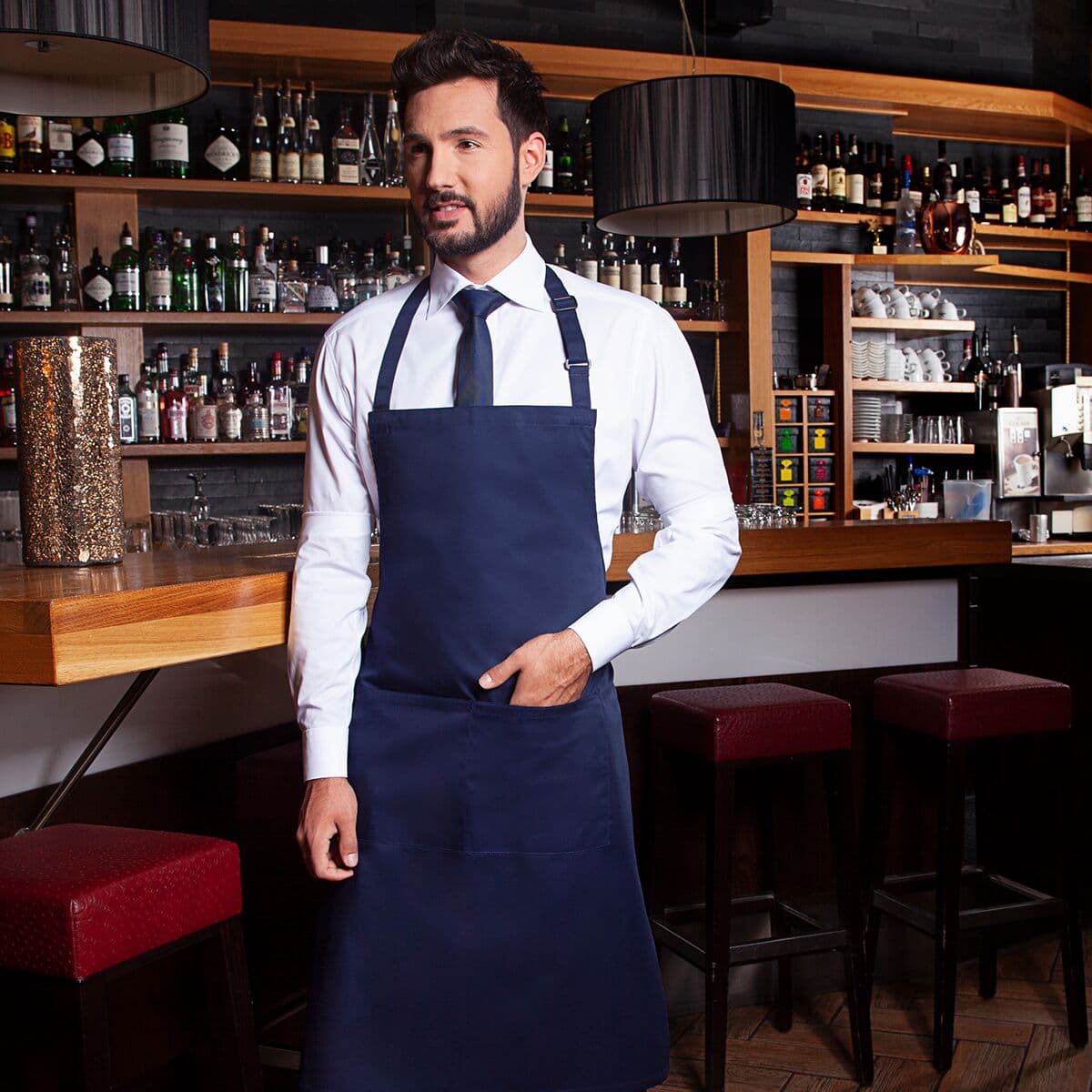 Karlowsky - Bib Apron with Pocket Basic - Navy