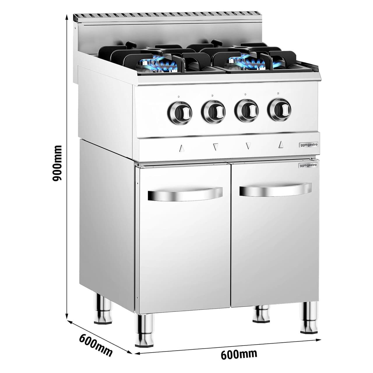 Gas cooker - 4 burners - 12 kW - incl. base cabinet