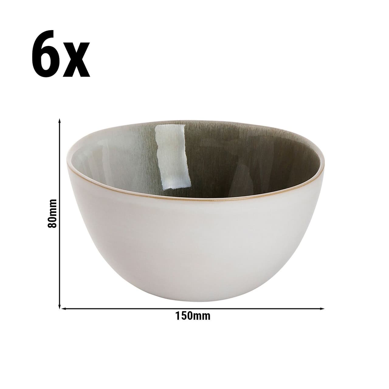 (6 Kusů) NORDIC - Mísa - Ø 150mm - 900ml - zelená/bílá