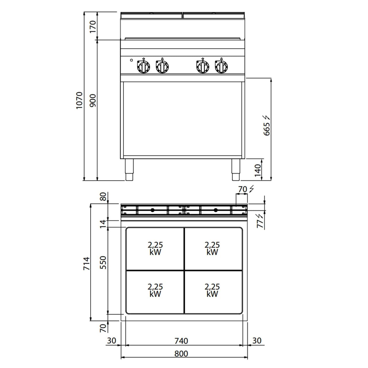 Sporák s varnou deskou - 9 kW