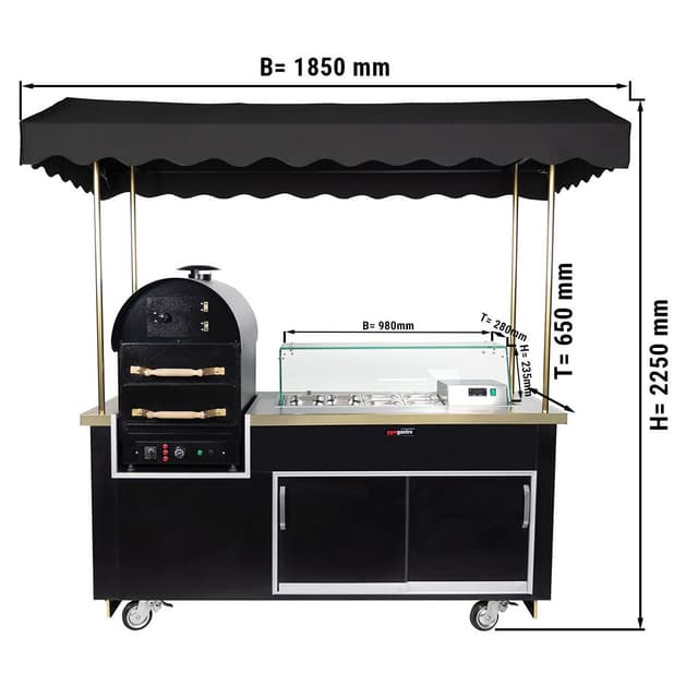 Snack-Wagen mit Kumpir Ofen - inkl. Saladette mit Glasaufsatz - Schwarz