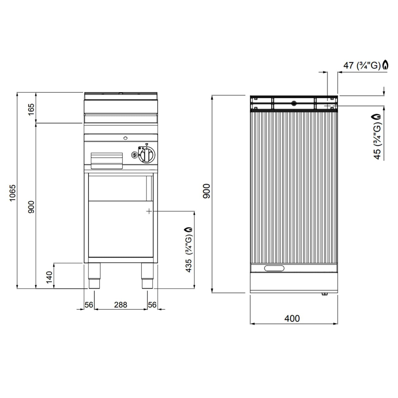 Gas Bratplatte - 10 kW - Gerillt