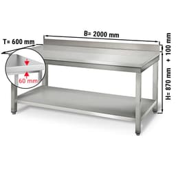 Edelstahl Arbeitstisch ECO - 2000x600mm - mit Grundboden & Aufkantung