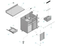 Pracovní skříňka - pro kávovar - 1000x600mm - s odklepávačem, 2 zásuvkami, 2 dveřmi a obkladovým panelem